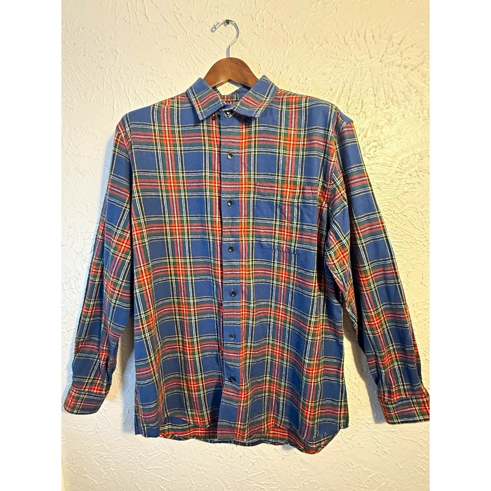 L.L.Bean Men's L Plaid Flannel Button-Up Shirt Blue Red Green Long Sleeve